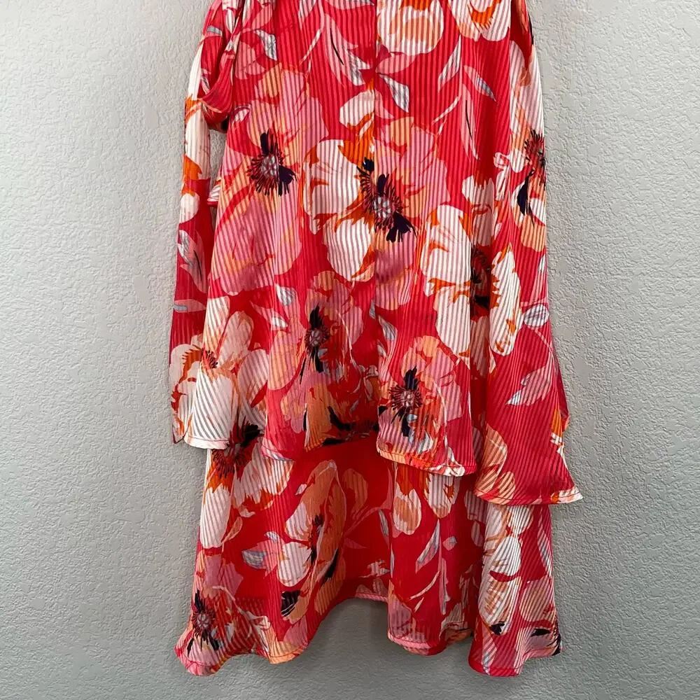 Tahari ASL Pink Floral Ruffle Hem Dress V-Neck Tie Waist Bridal Shower 2 NWT - Picture 13 of 16